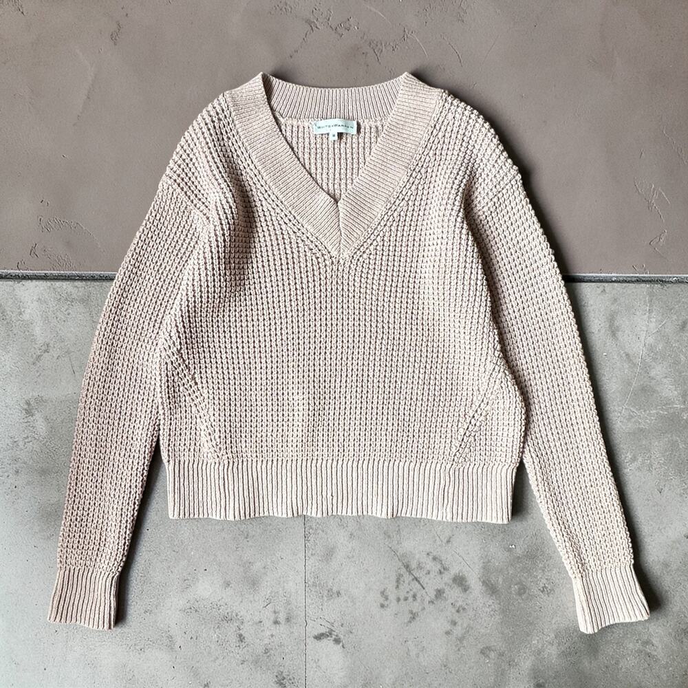 White+Warren Waffle Knit V-Neck Sweater, Size M, Pink Neutral